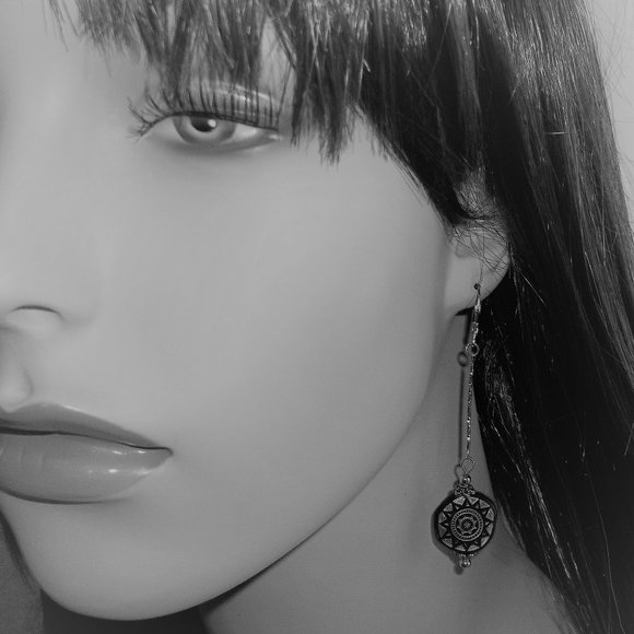 Long Earrings Black & Gold Beaded Tribal Edgy 6409 - Picture 10 of 12